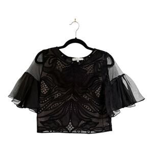 Alexis Leonard Organza-Sleeve Lace Top in Black Size S